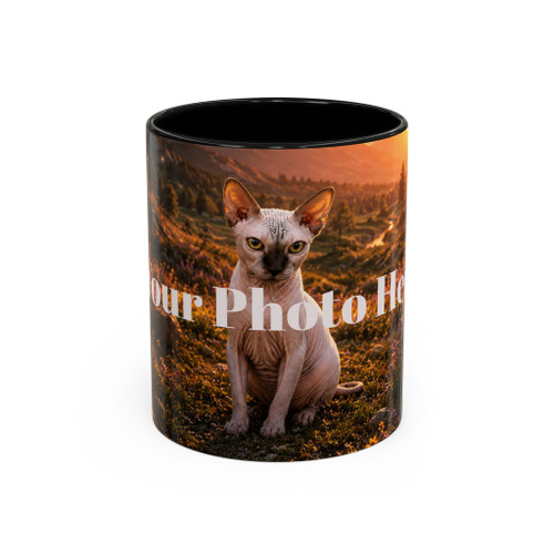 Artistic Custom Photo Accent Coffee Mug — Personalized Pet & Sunset Floral Design (11/15oz)