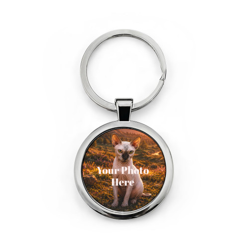 Artistic Personalized Round Stainless Steel Keychain - Custom Photo Pet Keepsake