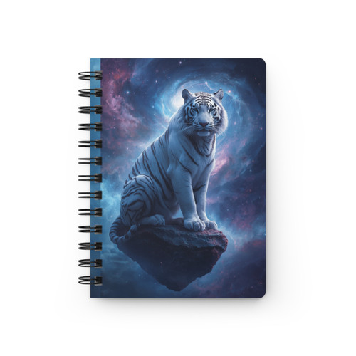 Fantasy Galaxy White Tiger Spiral Journal | Celestial White Tiger Notebook | Mystical Wildlife Journal | Gift for Tiger Lovers