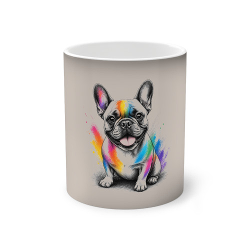 French Bulldog Color Changing Mug | Rainbow Splash Frenchie Coffee Mug | Heat Reveal Dog Lover Gift | Color Morph Ceramic Mug