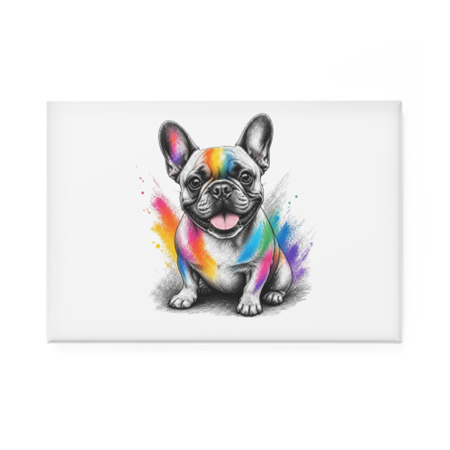 Colorful French Bulldog Rectangle Magnet — Rainbow Paw Art Refrigerator Magnet
