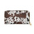 Brown White Cowhide Print Zipper Wallet | Western Cow Pattern Wallet