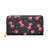 Sassy Cherry Pattern Zipper Wallet | Black Background, Fruit Design