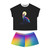 Rainbow Wolf Moon Phase Pajama Set | Celestial Wolf Sleepwear Pajama Set | Shorts Top