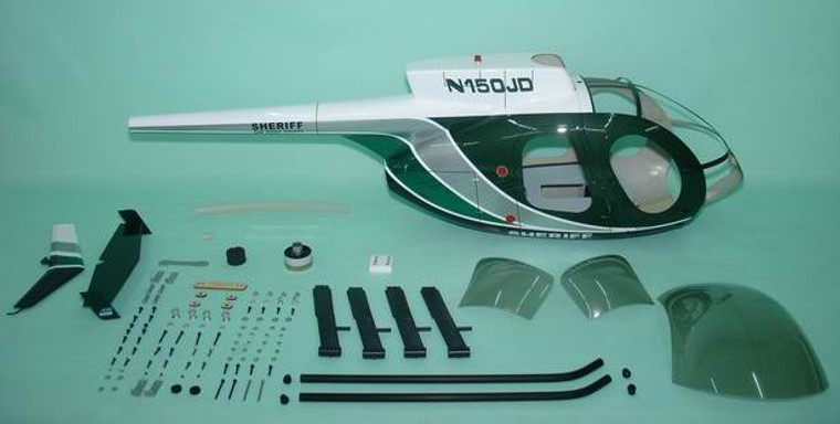 FUNKEY Scale fuselage Hughes MD500E .50 (600) size Green Color with Landing Skid