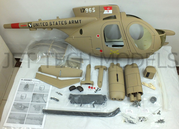 FUNKEY Scale fuselage Hughes 500MD TOW DEFENDER .50 (600) size Army Desert Color with Landing Skid