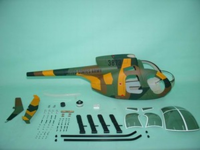 FUNKEY Scale fuselage Hughes 500D .50 (600) size Camouflage Color with Landing Skid