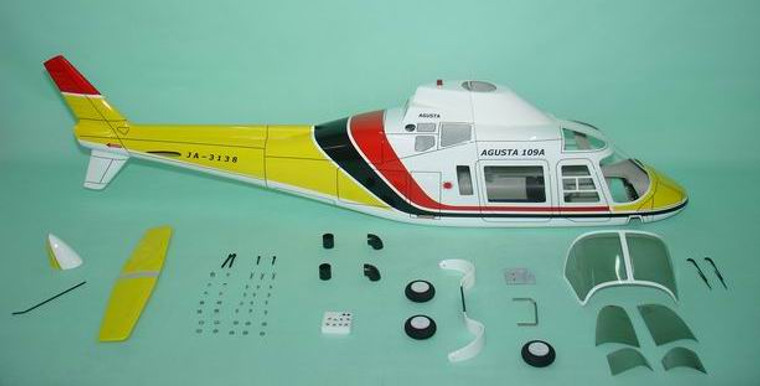 FUNKEY Scale fuselage Agusta 109A .50 (600) size YELLOW Color with Fixed Landing gear