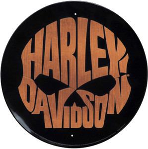 Harley-Davidson Round Tin Sign, Shiny Copper Willie G Skull Logo - 12 inches