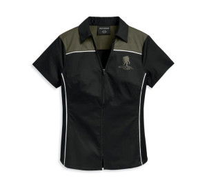 HARLEY-DAVIDSON® WOMENS WOUNDED WARRIOR WOVEN SHIRT BLACK COLORBLOCK 