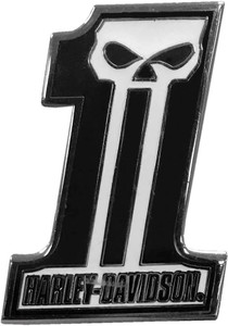 Harley-Davidson 1.25 in. #1 Skull Dark Custom Pin, Black & White Finish 8009229
