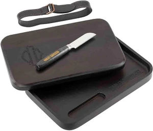 Harley-Davidson Open Bar & Shield Wood Cutting Board & Knife Set - Black