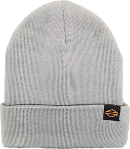 MENS GRAY HD TAGGED BAR & SHIELD CUFFED ACRYLIC BEANIE HAT - BEARTOOTH