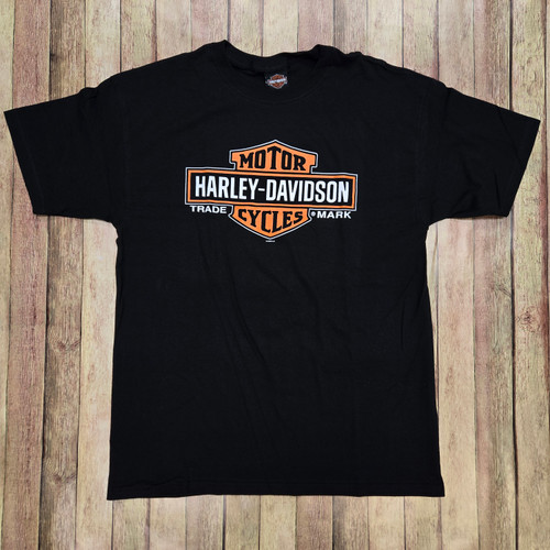 MENS BLACK H-D ELONGATED T-SHIRT - STAMP
