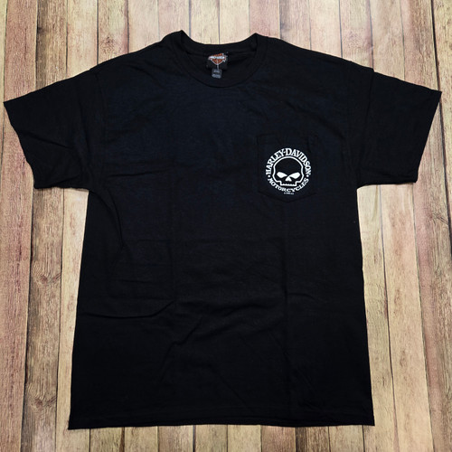 MENS BLACK H-D WILLIE G POCKET T-SHIRT - STAMP