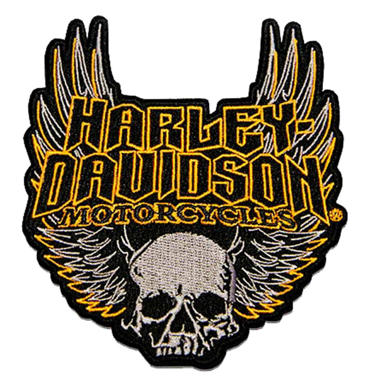 Harley-Davidson 4.5in. Woven Winged Skull Emblem Sew-On Patch - Black/Orange