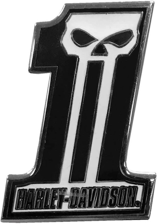 Harley-Davidson 1.25 in. #1 Skull Dark Custom Pin, Black & White Finish 8009229