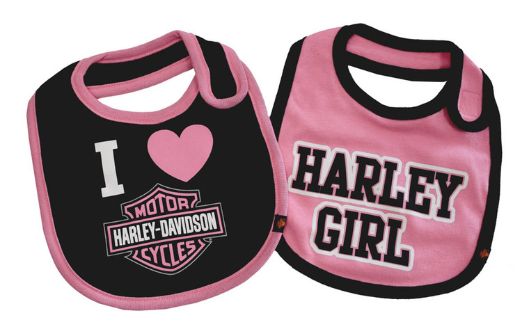 Harley-Davidson® Baby Girls' Bibs, Bar & Shield 2 Pack Set, Black/Pink 7009505