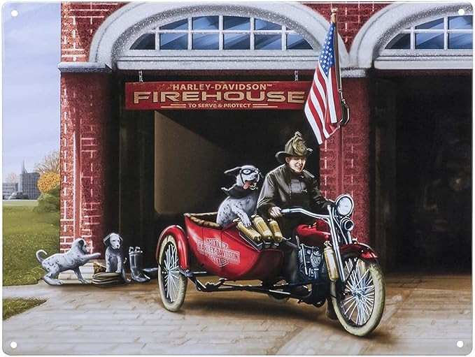 Harley-Davidson Embossed Tin Sign, Firehouse Dogs, 12 x 15.75 inches HDL-15556