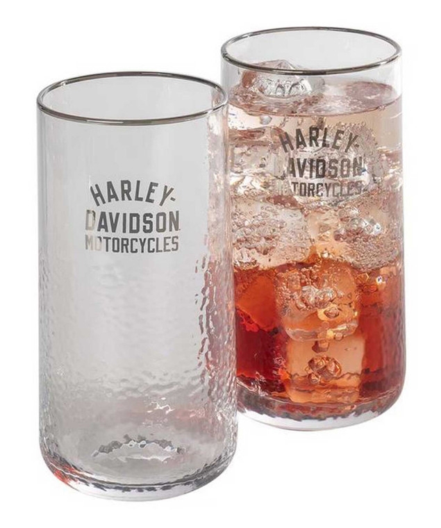 HARLEY-DAVIDSON 16 OZ PEBBLED TEXTURED BODY HIGHBALL GLASSES - SET OF TWO
