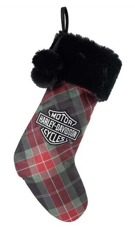 HARLEY-DAVIDSON EMBROIDERED B&S HOLIDAY PLAID HANGING STOCKING
