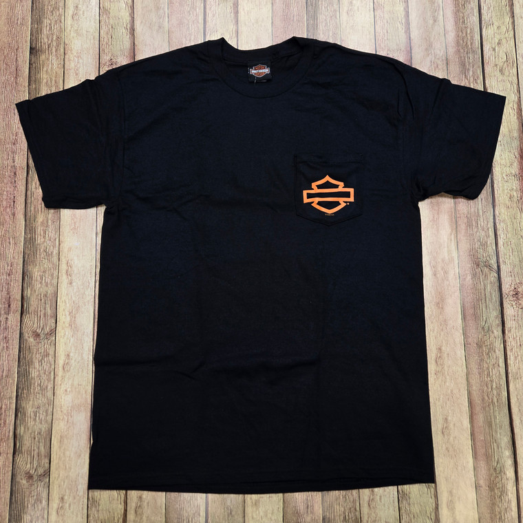 MENS BLACK H-D OPEN B&S POCKET T-SHIRT - VALLEY BEAR
