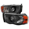 2002-2005 Dodge RAM 1500/ 2003-2005 RAM 2500 3500 Projector Headlights w/ Amber Reflectors (Matte Black Housing/Clear Lens)