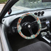 350mm Tiffany Blue Feather 2" Deep Dish Aluminum 3-Spoke Wooden Steering Wheel (Black)