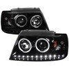 2002-2005 Ford Explorer Dual Halo Projector Headlights w/ LED Light Strip (Jet Black Housing/Clear Lens)