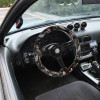 350mm Green Skull & Rose Style 2" Deep Dish 3-Spoke Wooden Steering Wheel (Black)