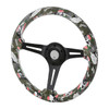 350mm Green Skull & Rose Style 2" Deep Dish 3-Spoke Wooden Steering Wheel (Black)