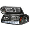 2000-2005 Chevrolet Impala Crystal Headlights w/ SMD LED Light Strip (Matte Black Housing/Clear Lens)