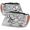 1999-2004 Jeep Grand Cherokee Factory Style Crystal Headlights w/ Amber Reflectors (Chrome Housing/Clear Lens)