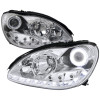 2000-2005 Mercedes Benz W220 S Class Halo Projector Headlights w/ LED Light Strip & LED Turn Signal Lights (Chrome Housing/Clear Lens)