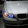 2006-2008 BMW E90 3 Series Sedan Dual Halo Projector Headlights w/ LED Light Strip (Glossy Black Housing/Smoke Lens)