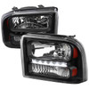 2005-2007 Ford F-250/F-350/F-450/F-550/Excursion Crystal Headlights w/ SMD LED Light Strip (Matte Black Housing/Clear Lens)