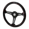 350mm Black & Red Strips Style 2" Deep Dish Aluminum 3-Spoke Wooden Steering Wheel (Black)