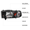1994-2001 Dodge RAM 1500/ 1994-2002 Dodge RAM 2500 3500 Crystal Headlights (Matte Black Housing/Clear Lens)