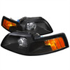 1999-2004 Ford Mustang Projector Headlights w/ Amber Reflectors (Matte Black Housing/Clear Lens)