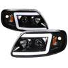 1997-2004 Ford F-150 / 1997-2002 Expedition LED C-Bar Projector Headlights (Jet Black Housing/Clear Lens)