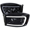 2006-2008 Dodge RAM 1500/ 2006-2009 2500 3500 Switchback LED C-Bar Projector Headlights (Glossy Black Housing/Smoke Lens)