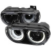 2008-2014 Dodge Challenger Dual LED Halo D2H Xenon Projector Headlights w/ Sequential Turn Signals (Black Housing/Clear Lens)