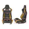 Fully Reclinable Black & Yellow PVC Leather Carbon Fiber Style Bucket Racing Seat w/ Sliders - Driver Side Only