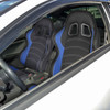 Fully Reclinable Black & Blue PVC Leather Bucket Racing Seat w/ Sliders - Driver Side Only