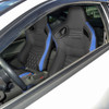 Fully Reclinable Black & Blue PVC Leather White Stitch Bucket Racing Seat w/ Sliders - Passenger Side Only