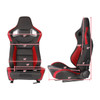 Fully Reclinable Black & Red PVC Leather Carbon Fiber Style Bucket Racing Seat w/ Sliders - Driver Side Only