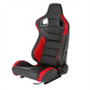 Fully Reclinable Black & Red PVC Leather Carbon Fiber Style Bucket Racing Seat w/ Sliders - Driver Side Only