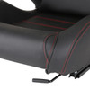 Fully Reclinable Black PVC Leather Red Stitch Bucket Racing Seat w/ Sliders - Passenger Side Only