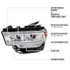 2019-2024 Dodge RAM 2500/3500/4500/5500 Switchback Sequential LED Turn Signal Projector Headlights (Chrome Housing/Clear Lens)