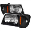 1992-2006 Ford Econoline E-Series Factory Style Headlights and Turn Signal Corner Lights (Matte Black Housing/Clear Lens)